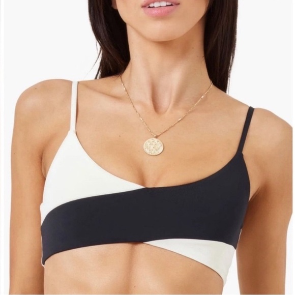 L Space High Tide Bikini Top Colorblock Scoop Neck Bralette Black White D Cup - Picture 1 of 10